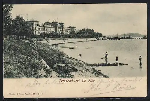 AK Friedrichsort bei Kiel, Ortsansicht mit Strand