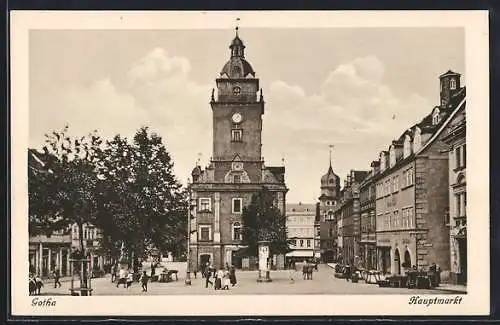 AK Gotha, Blick auf den Hauptmarkt, Littfasssäule