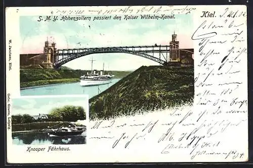 AK SM Yacht Hohenzollern passiert den Kaiser-Wilhelm-Kanal, Knooper Fährhaus
