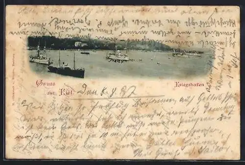 AK Kiel, Blick auf den Kriegshafen mit Schiffen