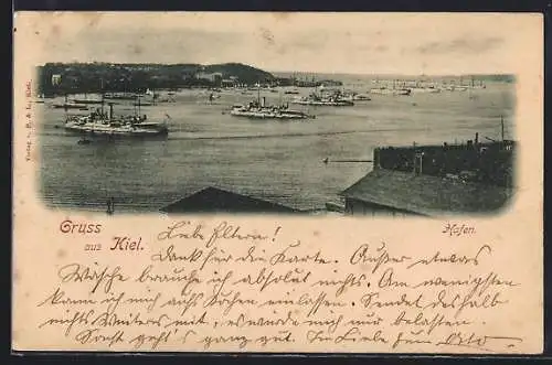 AK Kiel, Blick auf den Hafen mit Schiffen