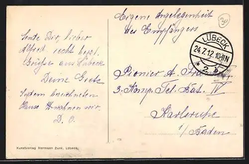 AK Lübeck, Ortsansicht mit Hafenpartie