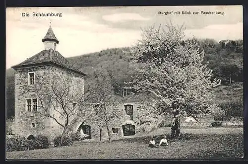 AK Rinteln, Die Schaumburg, Burghof mit Blick zur Paschenburg