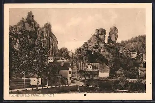 AK Tüchersfeld /Fränk. Schweiz, Ortsrand am Felsen