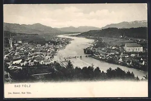 AK Bad Tölz, Flusspartie mit Brücke