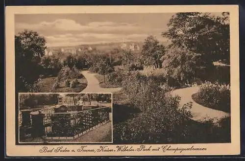 AK Bad Soden a. Taunus, Kaiser-Wilhelm-Park mit Champagnerbrunnen