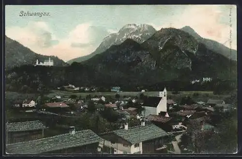 AK Schwangau, Blick auf den Ort mit Bergen