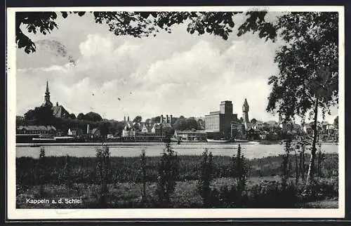 AK Kappeln a. d. Schlei, Ortsansicht umrahmt von Bäumen