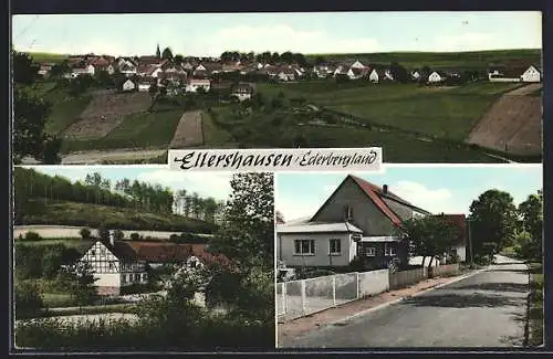 AK Ellershausen i. Ederbergland, Ortsansicht mit Feldern