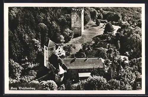 AK Wohldenberg, Blick auf die Burg umgeben von Bäumen