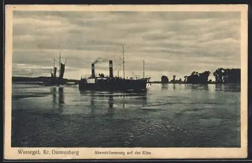 AK Wussegel /Dannenberg, Abendstimmung an der Elbe