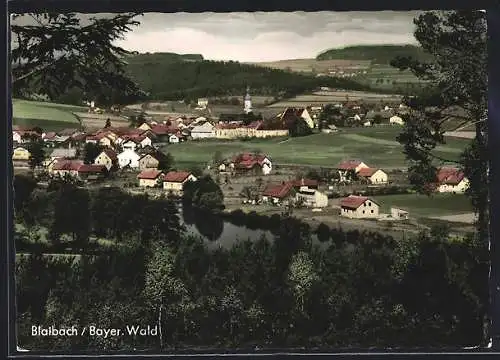 AK Blaibach /Bayer. Wald, Flusspartie mit Blick zur Kirche