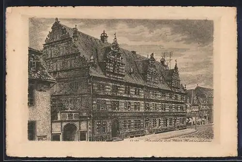 AK Hameln a. d. Weser, Strassenpartie am Hochzeitshaus