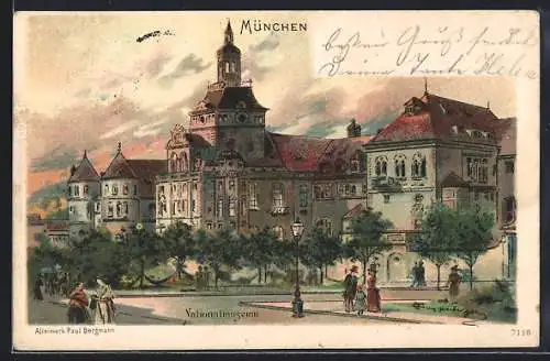Künstler-AK Theodor Guggenberger: München, Strassenpartie vor dem Nationalmuseum