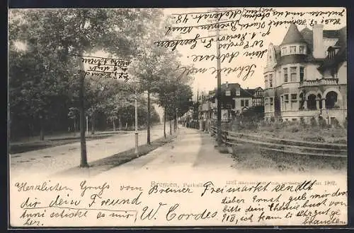 AK Bremen, Strasse an der Parkallee mit Villen