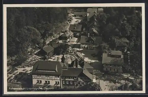 AK Falkenstein im Loquitzgrund, Gasthaus Falkenstein aus der Vogelschau