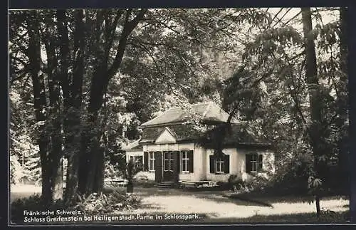 AK Heiligenstadt /Fränk. Schweiz, Schloss Greifenstein mit Partie im Schlosspark