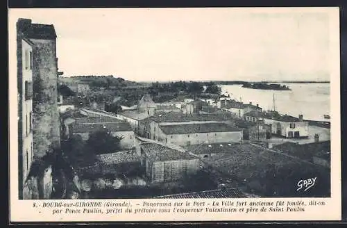 AK Bourg-sur-Gironde, Panorama sur le port et les toits de la ville ancienne