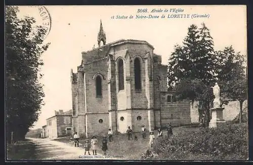 AK Lorette, Abside de l`Église et Statue de Notre-Dame (Gironde)