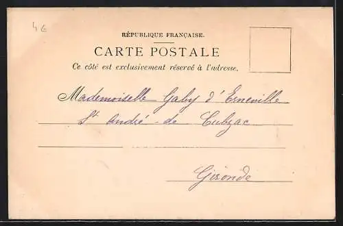 AK Libourne, Pont sur l`Isle avec voiliers amarrés et maisons en arrière-plan