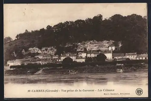 AK Cambes, Vue prise de la Garonne, Les Côteaux