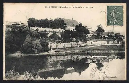 AK Guîtres, Promenade en terrasse surplombant la rivière