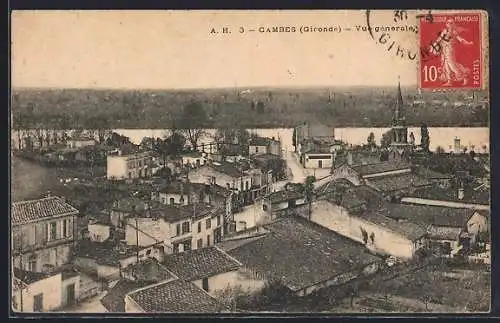 AK Cambes, Vue générale sur le village et la rivière adjacente