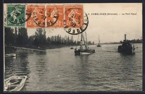 AK Camblanes, Le Port Neuf avec bateaux sur la rivière