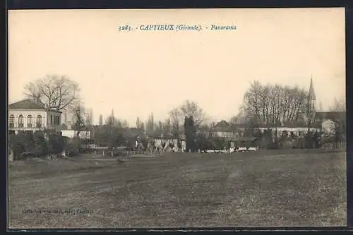 AK Captieux, Panorama du village avec église et bâtiments historiques