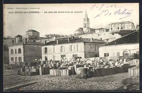 AK Bourg-sur-Gironde, Un coin des quais (port de pierres)