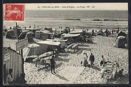 AK Soulac-sur-Mer, Côte d`Argent, La Plage animée avec cabines et vacanciers