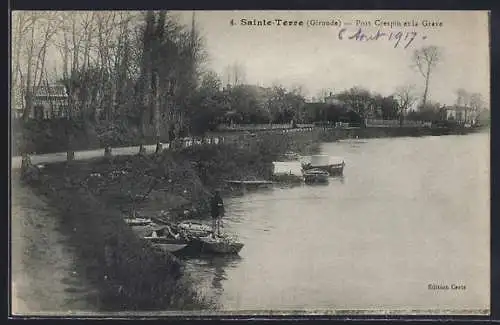 AK Sainte-Terre, Pont Crespin et la Grave au bord de la rivière