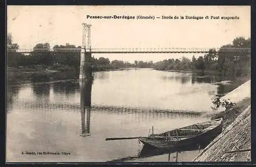 AK Pessac-sur-Dordogne, Bords de la Dordogne et Pont suspendu