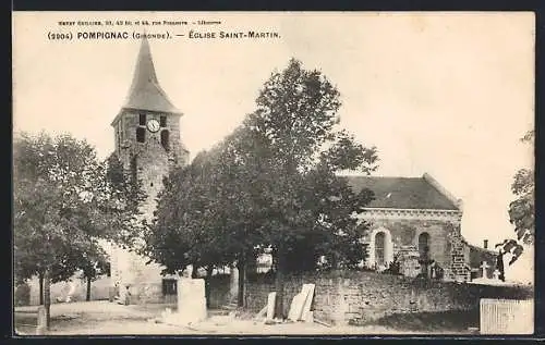 AK Pompignac, Église Saint-Martin et son clocher majestueux