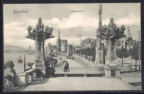 AK Düsseldorf, Teilansicht mit Rheinpartie