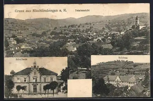 AK Kiechlinsbergen a. K., Schulhaus, Schloss, Totalansicht