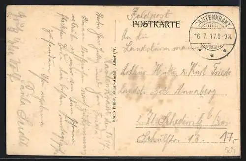 AK Rautenkranz, Gasthof Frischhütte, Teilansicht mit Kirche