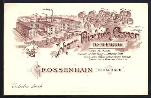 Lithographie Grossenhain in Sachsen, Tuch-Fabrik Johann Friedrich Caspari