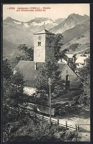 AK Adelboden, Kirche mit Wildstrubel