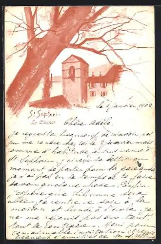 Künstler-AK St. Saphorin, Le Clocher