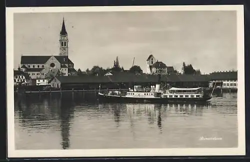 AK Romanshorn, Panorama mit Kirche und Dampfer