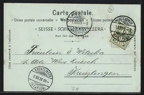Mondschein-Lithographie Zürich, Tonhalle mit Strasse aus der Vogelschau