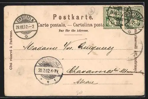 Lithographie Einsiedeln, Prozession vor dem Kloster, Gnaden-Mutter