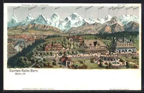 Künstler-AK Gurten-Kulm, Ortsansicht mit Restaurant