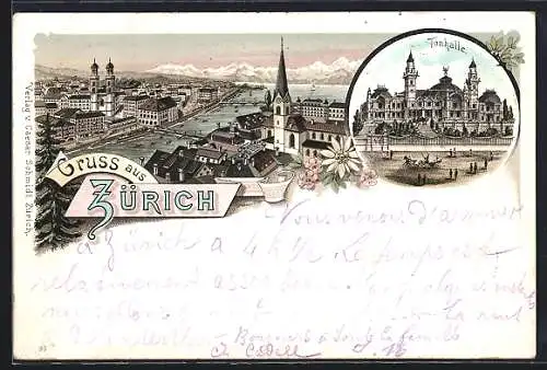 Lithographie Zürich, Ortsansicht mit Tonhalle