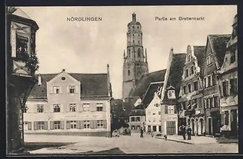 AK Nördlingen, Partie am Brettermarkt, Wirtschaft, Möbellager, Kirche
