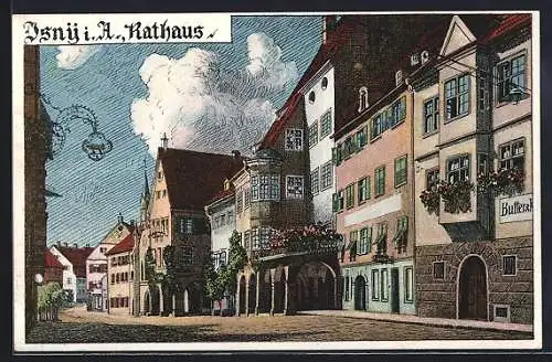 Künstler-AK Isny i. A., Blick auf das Rathaus
