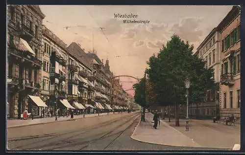 AK Wiesbaden, Blick in die Wilhelmstrasse