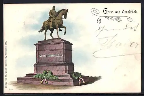 Lithographie Osnabrück, Denkmal Kaiser Wilhelm I.