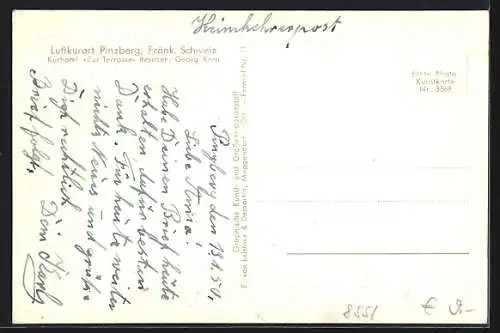 AK Pinzberg, Kurhotel zur Terrasse, Waldschwimmbad, Dorfbrunnen